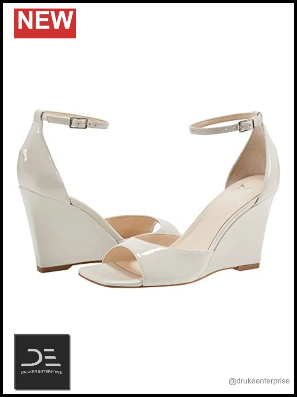 Wedge Sandals Faux Leather Ankle Strap Square Toe 3.54